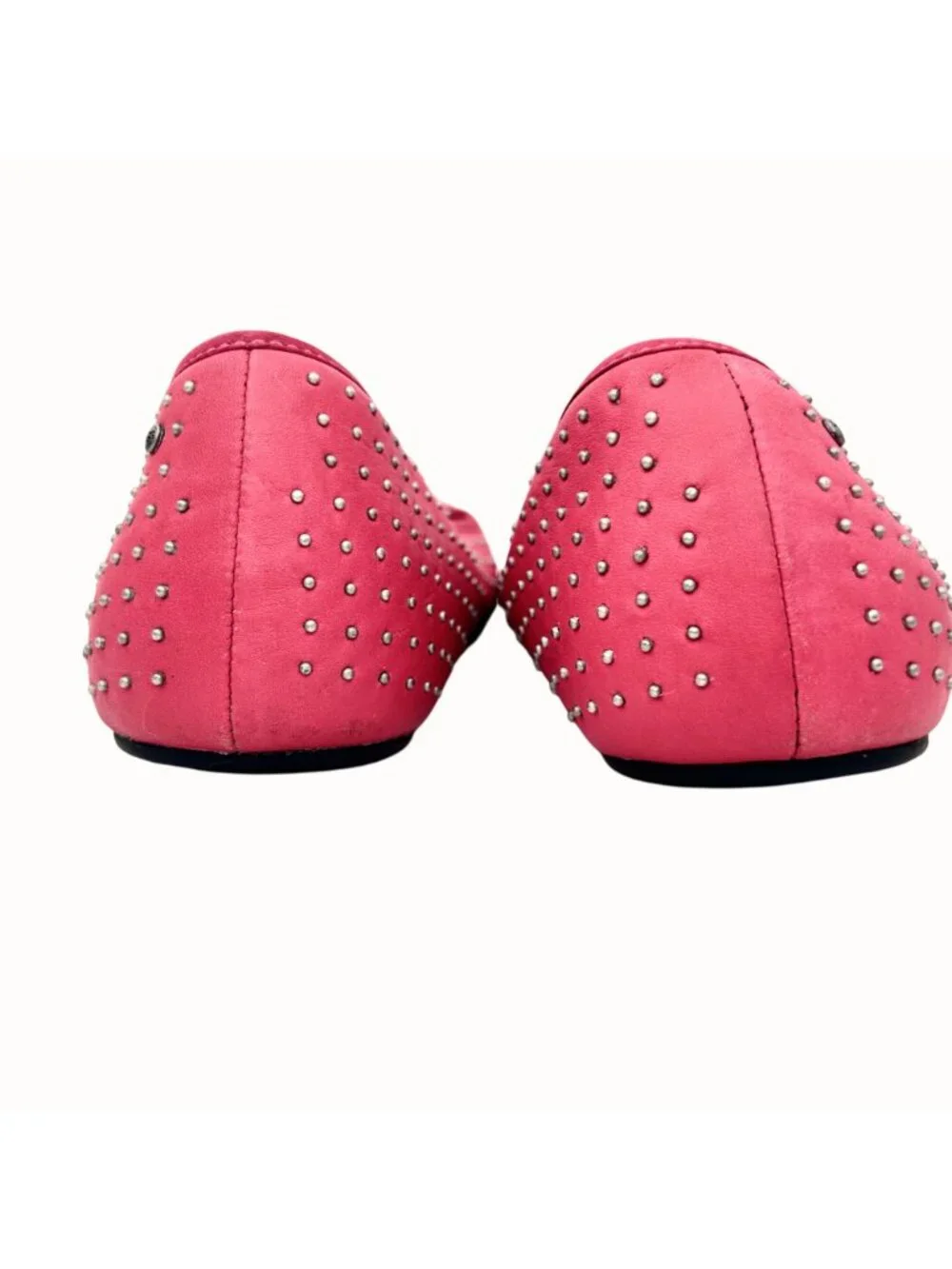 UGG ALLOWAY PINK LEATHER SILVER STUDDED SHEARLING FLATS - 10